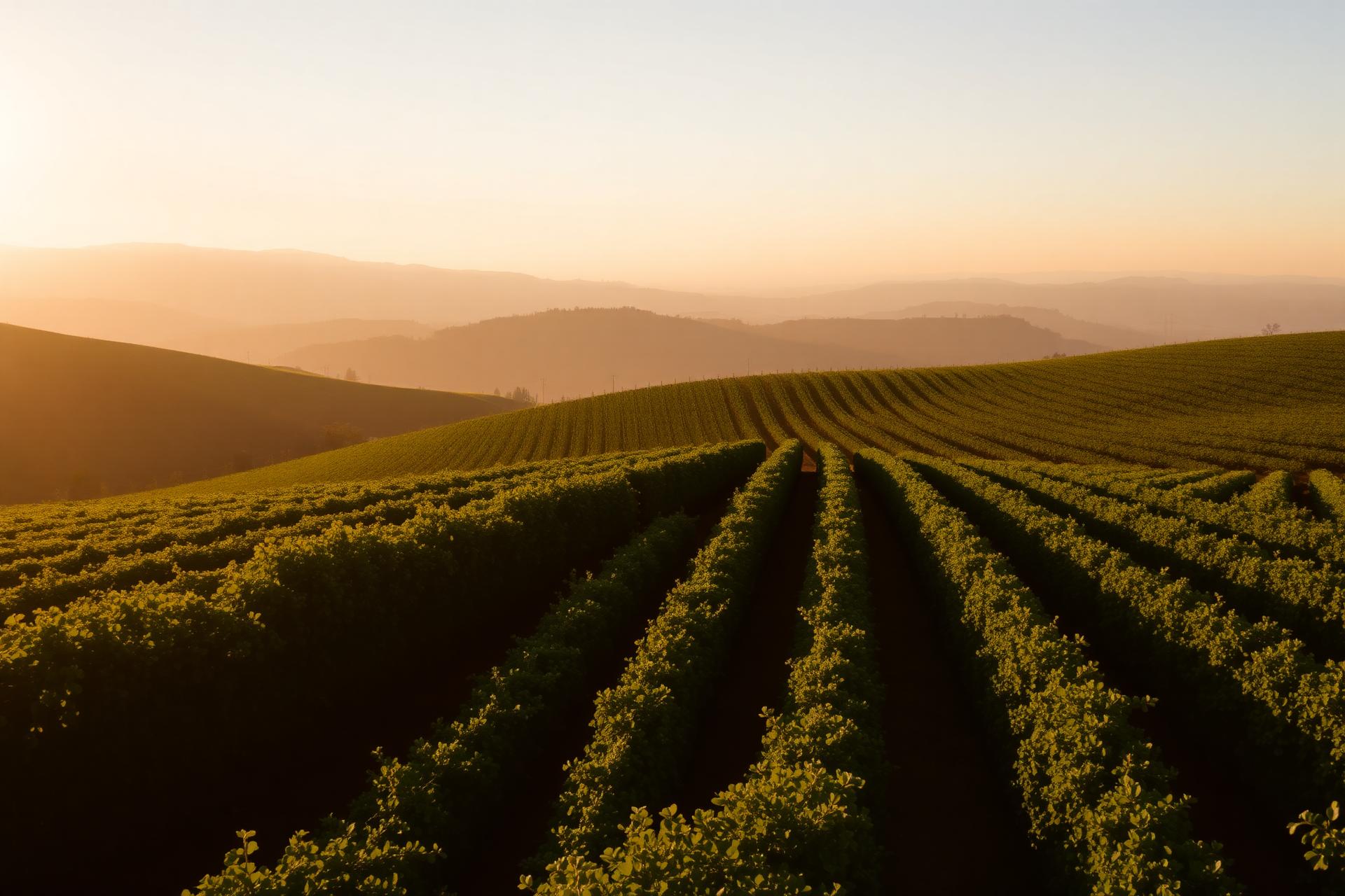 Portuguese vineyard at sunset